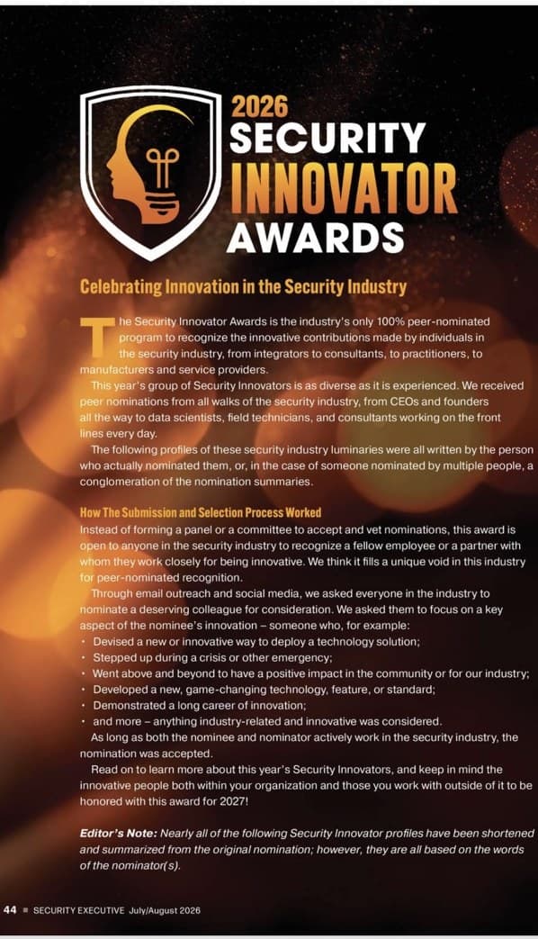 Opening page of the 2026 Security Innovator Awards special section